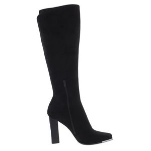 Steve Madden Womens Fedora Zipper Block Heel Knee-High Black Suede Boots…